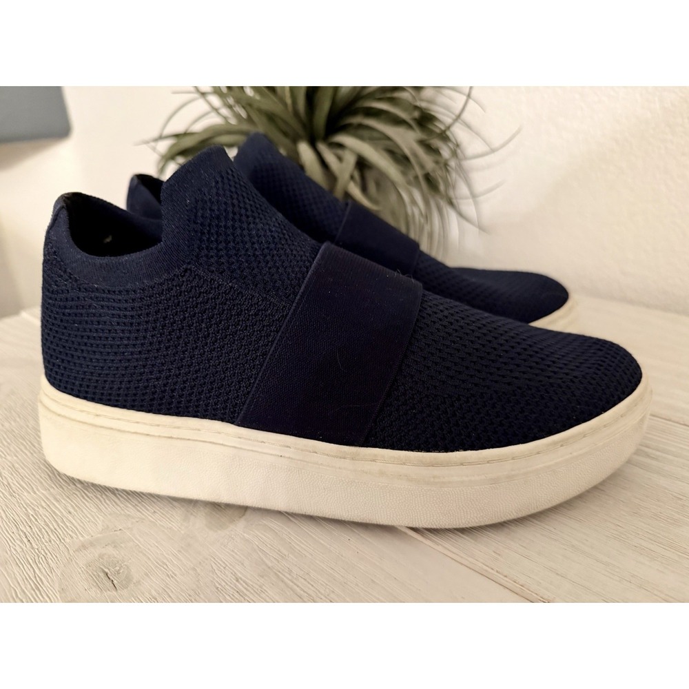 Eileen Fisher‎ Platform Sneakers Women Size 8.5 Navy Stretch Knit Fit Pari Mesh